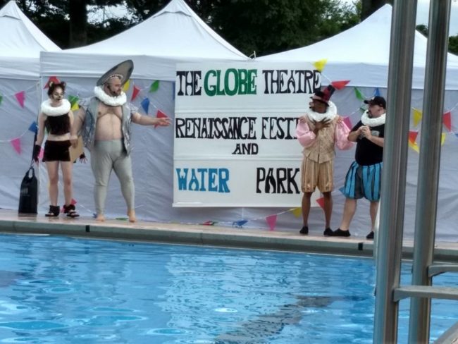 (L to R) Ellen "Bear Maximum" Jenkins as Shakesbear, Kevin "Overgrown Amoeba" Middleton as Sharkespeare, Derek "Hangin' with Mr." Cooper as Sir Francine Bacon and Alexander "Spittin' Bards" Scally as Christopher Marlin