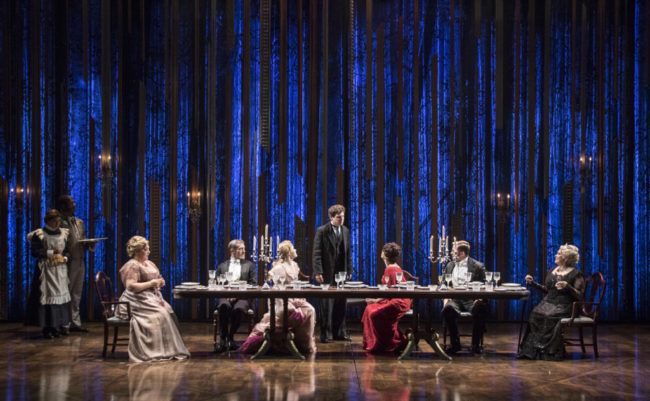 (L to R) Maria Rizzo, Kevin McAllister, Tracy Lynn Olivera, Nicki Elledge, Sam Ludwig, Holly Twyford, Will Gartshore, and Florence Lacey in A Little Night Music at Signature Theatre