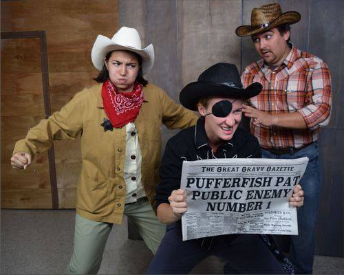 Kelsey Yudice (left) as Pufferfish Pat, Elle Marie Sullivan (center) as One-Eyed Jack, and Alex Miletich IV (right) as Cookie