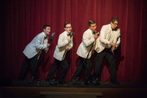 (L to R) The Whiffles- Johnny Dunkerly, Jacob Hale, Matt Sorak as Baldwin Blandish, and Jeff Miller