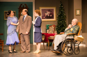 (L to R) Vanessa Berben as Lorraine Sheldon; Alan Barnett as Bert Jefferson; Tracy Dye as Maggie Cutler; and Mike Dunlop as Sheridan Whiteside.