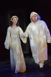 Matthew Trulli (left) as Scrooge and Brooke Henshaw (right) as Ghost of Christmas Past
