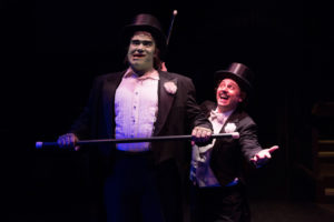 Christopher Kabara (left) as The Monster and Jeffrey Shankle (right) as Dr. Frederick Frankenstein