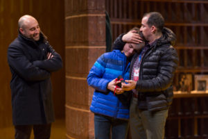 Matthew David (left) as Rafa'a, Gabriel Brumberg (center) as Yazen, and Nabil Elouahabi (right) as Tareq in Noura