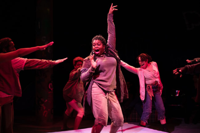 Taylor J. Washington (center) as Paradice in Brooklyn the musical at Monumental Theatre Company