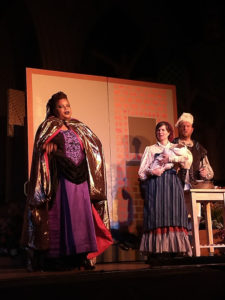 Kay-Megan Washington (left) as the Witch, Ginny Hornbeck (center) as Baker's Wife, and Ryan Geiger (right) as Baker