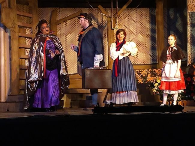 (L to R) Kay-Megan Washington as The Witch, Ryan Geiger as Baker, Ginny Hornbeck as Baker's Wife, and Ruby Webb as Little Red Ridinghood