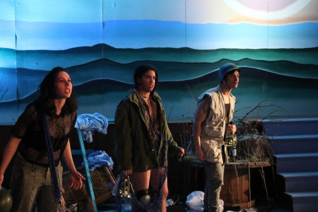 The Odysseus Chorus: Chara Bauer (left) with Mani Yangilmau (center) and Christian Gonzalez (right) 