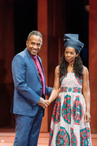 Clarence Smith (left) as Claudius and Lorna Brown (right) as Gertrude in RSC's Hamlet