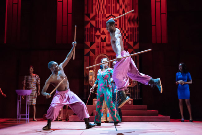 Paapa Essiedu (left) as Hamlet and Buom Tihngang (right) as Laertes in RSC's Hamlet