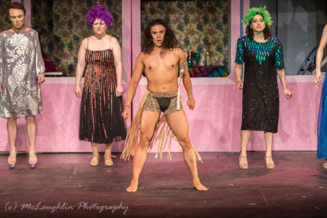 Brian Marquez (center) as a 'Native Australian' in Priscilla Queen of the Desert