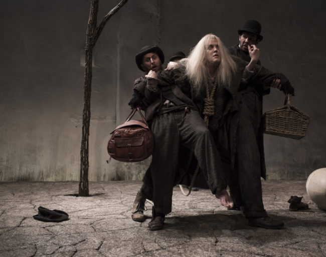 Aaron Monaghan as Estragon, Garrett Lombard as Lucky and Marty Rea as Vladimir in the Druid production of Waiting for Godot, directed by Garry Hynes.