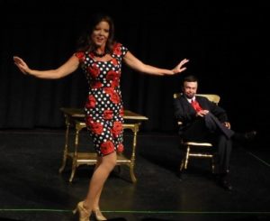 Tami Howe (left) as Lola and Chuck Dick (right) as Mr. Applegate in Damn Yankees