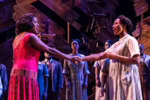 Carla R. Stewart (left) as Shug Avery and Adrianna hicks (right) as Celie in The National Tour of The Color Purple