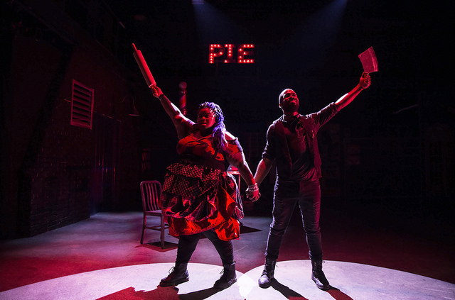 Jade Jones (left) as Mrs. Lovett and V. Savoy McIlwain (right) as Sweeney Todd