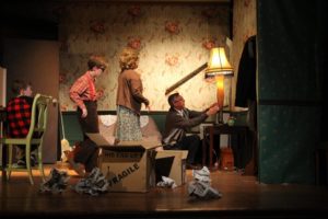 (L to R) Ben Fregeau as Randy, Finn Smith as Ralphie, Terri DePaolo as Mother, and Paul Ballard as The Old Man