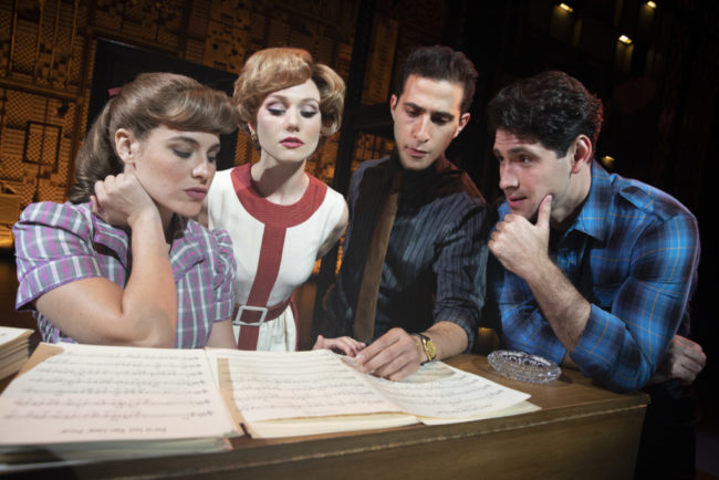 Four  Friends.  (l  to  r)  Sarah  Bockel(“Carole  King”),  Alison  Whitehurst(“Cynthia  Weil”),  Jacob  Heimer(“Barry  Mann”)and  Dylan  S.  Wallach(“Gerry  Goffin”).