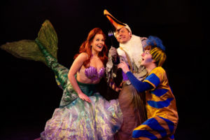 Abby Middleton (left) as Ariel with Jeffrey Shankle (center) as Scuttle and Jacob Hale (right) as Flounder