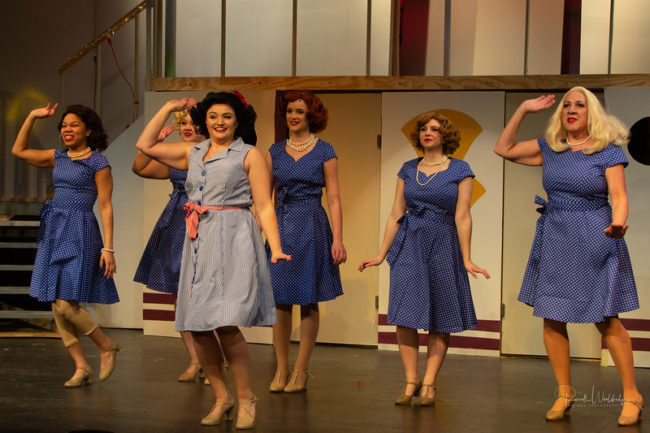 Maddie Bohrer (center) as Bonnie and Reno's Angels in Anything Goes