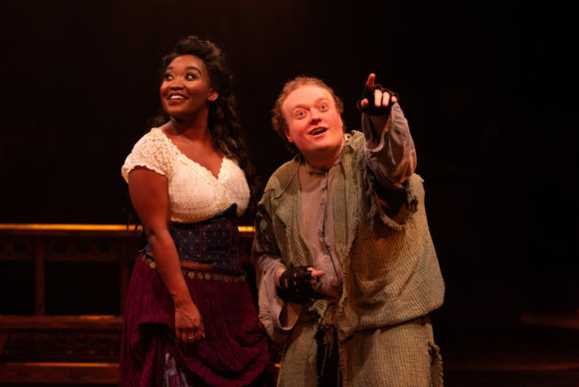 Jessica Bennett (left) as Esmerelda and Sam Kobren (right) as Quasimodo in The Hunchback of Notre Dame (Jeri Tidwell Photography)