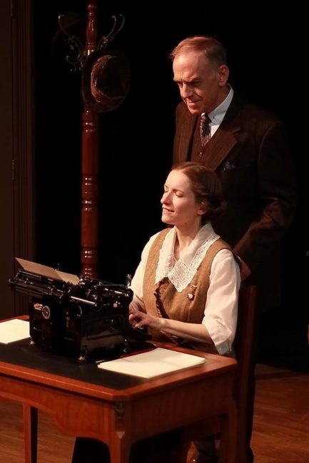 Carol Spring (left) as Myra and Steve LaRocque (right) as Mr. Woolsey in Ghost-Writer