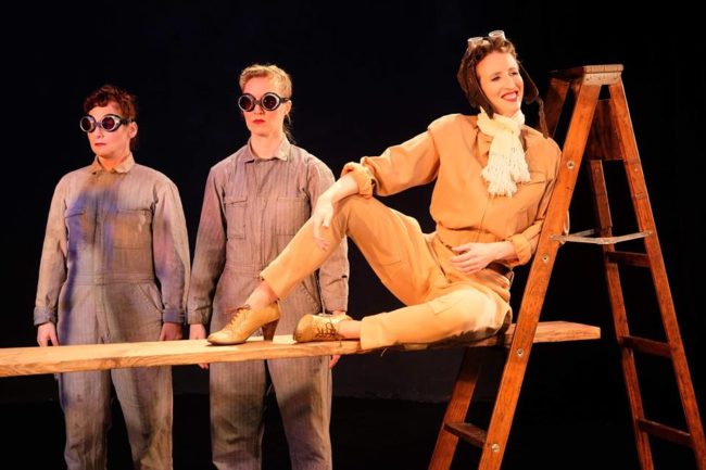 Sabrina Mandell (left) with Gwen Grastorf (center) and Sarah Olmsted Thomas (right) as Helios in Pantheon. Photo courtesy of Happenstance Theatre.