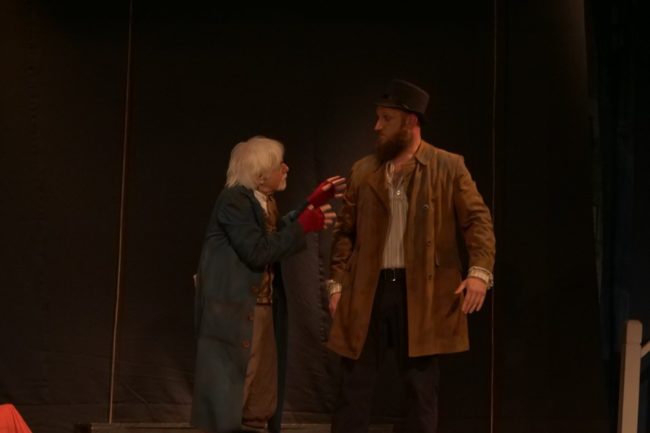 Michael Hulett (left) as Fagin and Nicholas Tackett (right) as Bill Sikes in Oliver! at St. Gabriel Miracle Players