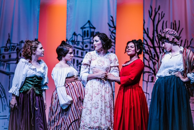 Alysa Fitch (center) as Fantine and the Factory Girls in Les Miserables. Photo: Alyssa Bouma