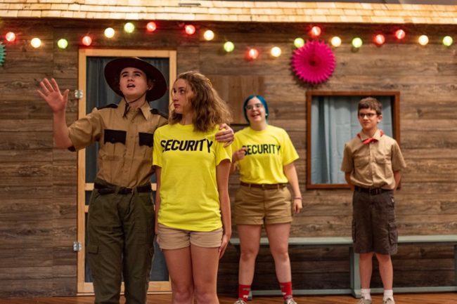 (L to R) Broinninn Cummins as Dogberry, Lilly Foley as George Seacole, Dorothy Boswell as Hugh Oatcake, and Andrew Ball as Verges. Photo: Alyssa Bouma