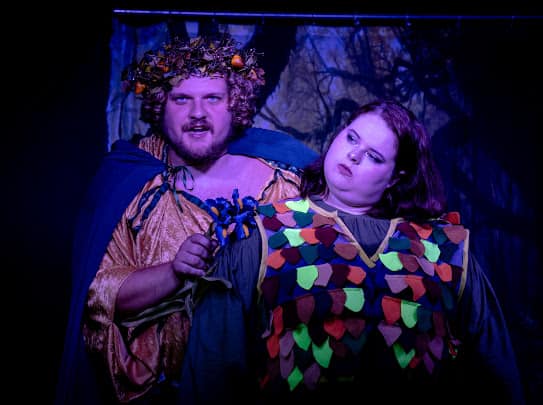 Josh Hopkins (left) as Oberon and Molly Laska (right) as Puck in A Midsummer Night's Dream.