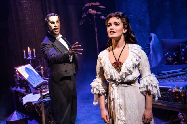 Quentin Oliver Lee as ‘The Phantom’ and Eva Tavares as ‘Christine Daaé’ in The Phantom of The Opera. Photo: Matthew Murray.