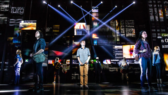 Ben Levi Ross (center) as Evan Hansen and the company of the first North American Tour of Dear Evan Hansen. Photo: Matthew Murphy