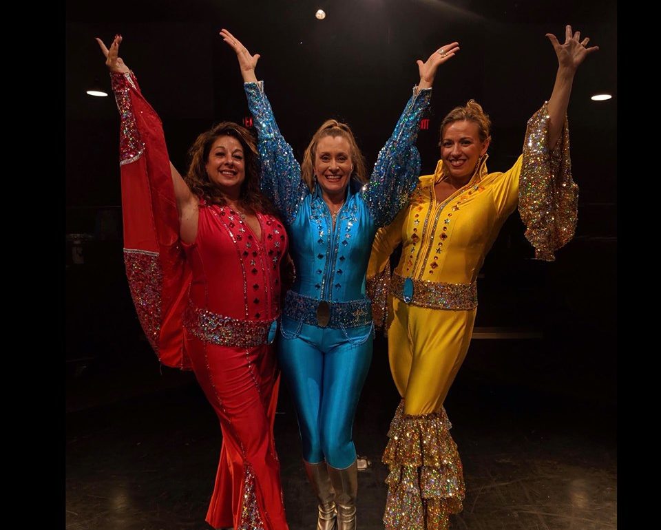 Tina Marie DeSimone (left) as Rosie, with Heather Marie Beck (center) as Donna and Coby Kay Callahan (right) as Tanya in Mamma Mia.