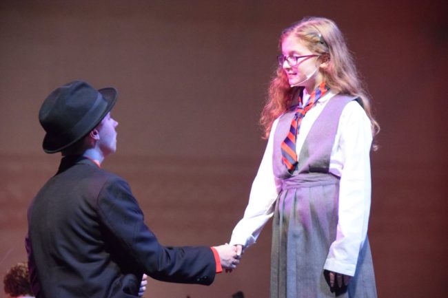 Sammy Jungwirth (left) as Sergei and Maeve Acerno (right) as Matilda in CPM's Matilda. 