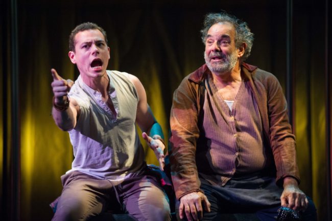 Avery Whitted (left) as Prince Hal and Edward Gero as Falstaff in Folger Theatre's 1 Henry IV. C. Stanley Photography.