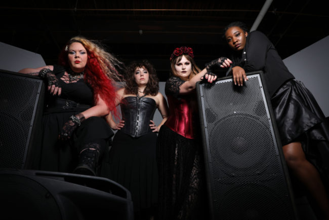 The Cast of Lizzie at Guerrilla Theatre Front (L to R) Siobhan Beckett, Caitlin Weaver, Parker Bailey Steven, JacQuan Knox. Photo: Shealyn Jae Photography