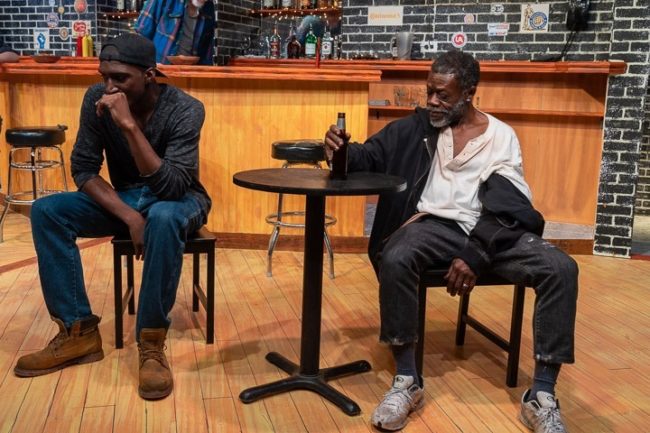 Najee Banks (left) as Chris and Ray Hatch (right) as Brucie in Sweat. Photo: Joe Williams