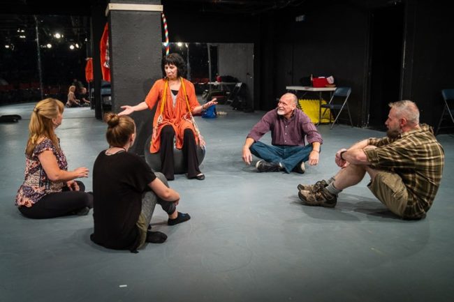 (L to R) Gené Fouché, Lauren Johnson, Julie Herber, Tim Seltzer, and Reiner Prochaska in Circle Mirror Transformation at Maryland Ensemble Theatre. Photo: Joe Williams