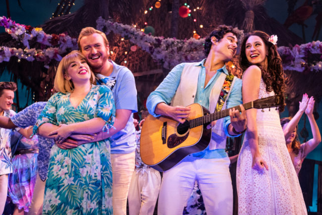 (L to R) Shelly Lynn Walsh as Tammy, Peter Michael Jordan as Brick, Chris Clark as Tully, Sarah Hinrichsen as Rachel in Jimmy Buffet's Escape to Margaritaville. Photo: Matthew Murphy