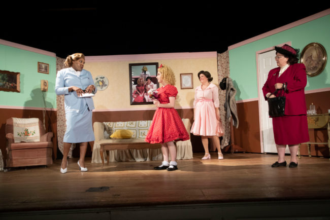 (L to R) J Purnell Hargrove as Sylvia St. Croix, Brooke Webster as Tina Denmark, Lisa Pastella as Judy Denmark, and Jennifer Georgia as Lita Encore in Ruthless! Photo: Shealyn Jae Photography