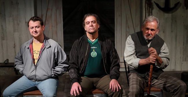 Chris Stinson (left) as Kevin, Matthew Vaky (center) as Dermot, and Joe Palka (right) as Joe in Port Authority at Quotidian Theater Company. Photo: Steve LaRocque