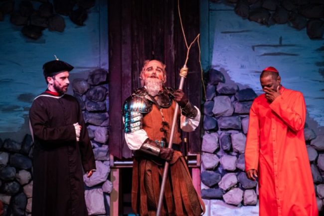 Henry Cyr (left) as Dr. Carrasco with Lance Bankerd (center) as Don Quixote and Timoth David Copney-Welton (right) as Padre. Photo: Stasia Steuart Photography