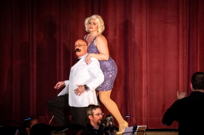 Rick Robertson (left) as Sir Beekman and Mddie Bohrer (right) as Lorelei Lee in Gentlemen Prefer Blondes. Photo: Stasia Steuart Photography