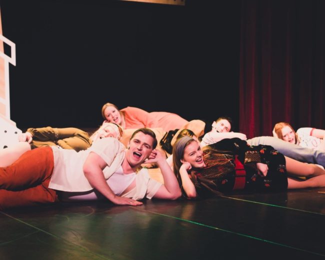 James Downing (left) as Eddie Arch and Summer Grove (right) as Leia and the cast of Loserville. Photo: Stephanie Zacharia Hatmaker