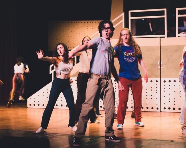 Jake Schwartz (center) as Michael Dork and the cast of Loserville. Photo: Stephanie Zacharia Hatmaker