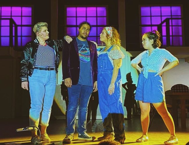 (L to ) Jamie White as Urlene, Eric Bray Jr., as Ren, Mia Coulbourne as Rusty, and Katie Pendergast as Wendy Jo in Footloose.