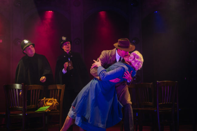 (L to R) Christopher Walker, Gwen Grastorf, Drew Kopas, Patricia Hurley in The 39 Steps. Photo: Cameron Whitman Phtography