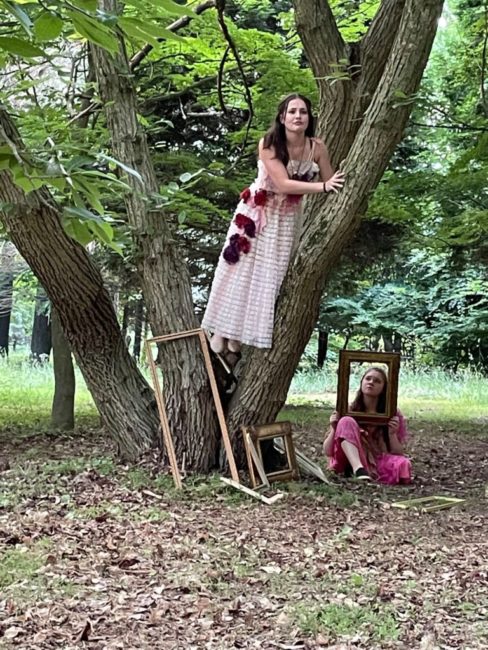 Delaney White (above) as Hermia with Ysa Seltzer (below) as Faerie. 