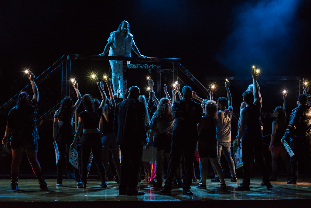 Paul Kennedy (center, above) as Jesus and the ensemble of Jesus Christ Superstar. Photo: Mort Shuman.