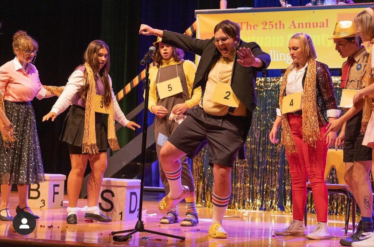 Cade Macfee (center) as William Barfee and the cast of Spelling Bee. Photo: Laura Wonsala